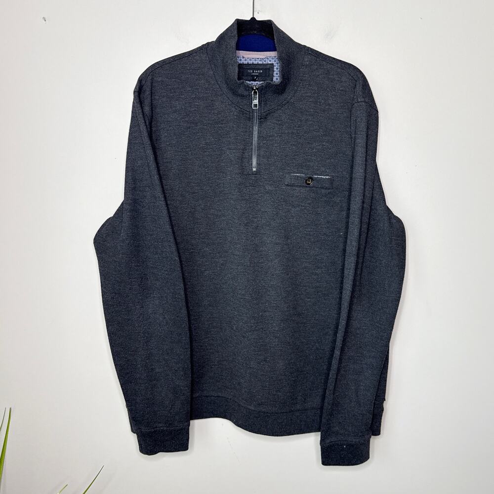 Ted Baker Men's Half Zip Funnel Neck Sweater Size 7 3XL Charcoal Jumper Pullover